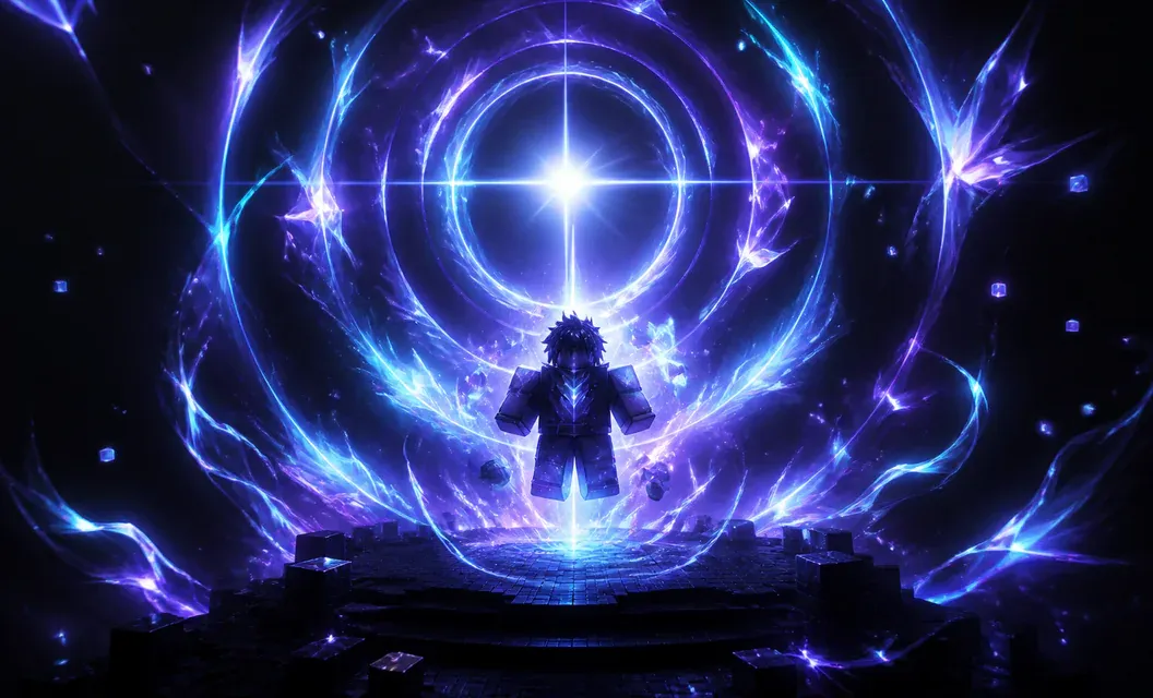 Adventurer surrounded by a rare blue and violet cosmic aura